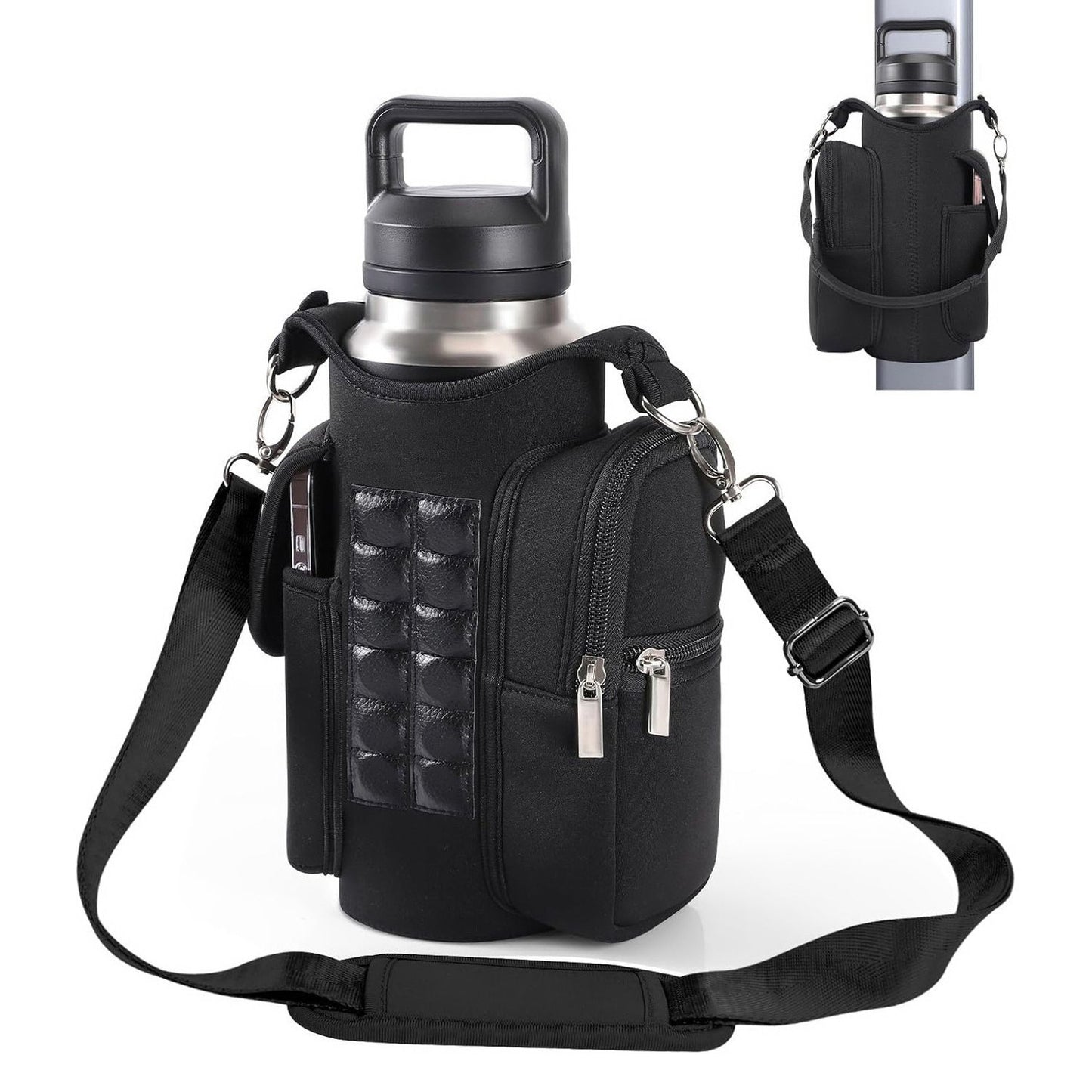 Black Double Row 12 Magnet Sports Water Bottle Bag: Magnetic attachment stays rock-solid, multi-scenario compatibility frees your hands, thickened wear-resistant fabric with thoughtful details, making sports and travel worry-free and efficient./BLACK