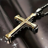 2PCS Luxurious Rhinestone Cross Necklace, Unisex, Guarding Faith with Cool Shine for Holidays and Daily Wear.golden