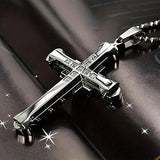 2PCS  Luxurious Rhinestone Cross Necklace, Unisex, Guarding Faith with Cool Shine for Holidays and Daily Wear.silver