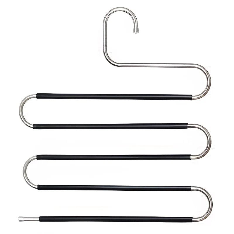 3 Pack Multi-Layer Stainless Steel Metal Pants Hangers, Bedroom Storage, S-Shaped Anti-Slip No-Mark, Space Saving, Closet Storage Rack, Pants Jeans Scarves Hanging, Black Version
