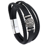 2PCS Handwoven Tree of Life Magnetic Clasp Bracelet, featuring a black synthetic leather double-layer design. Blending vintage charm with contemporary style, it symbolizes flourishing life and is perfect for both personal wear and thoughtful gifting.