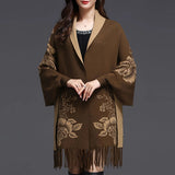 Double-sided Jacquard Cheongsam Shawl, Color-Blocked Fringed Cape Design, Autumn/Winter Fashion & Warmth Two-in-One Scarf(GREY)
