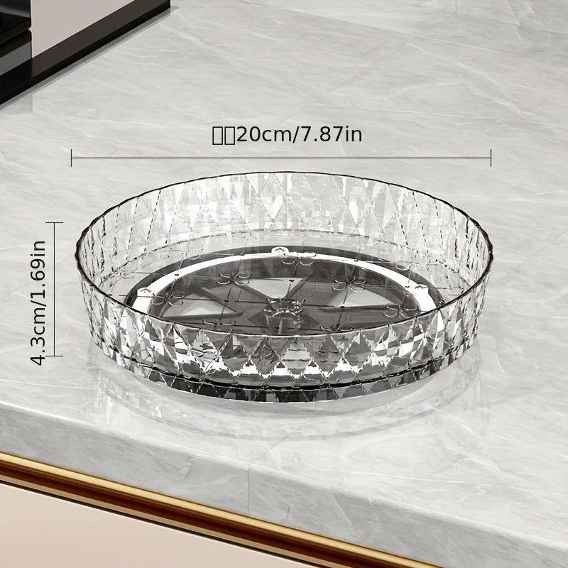 2PCS Acrylic Lazy Susan Organizer with Diamond Design | 360° Rotating Makeup & Vanity Tray | Modern Kitchen & Bathroom Storage（Transparent white）