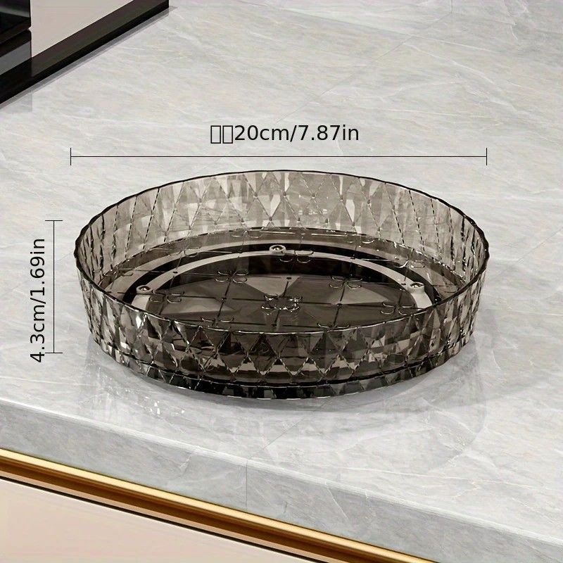 2PCS Acrylic Lazy Susan Organizer with Diamond Design | 360° Rotating Makeup & Vanity Tray | Modern Kitchen & Bathroom Storage（Transparent grey）