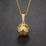 Football Hollow Pendant Necklace, Synthetic Zirconia Setting, Hip Hop Sporty Style, Trendy and Versatile.(golden)