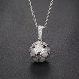 Football Hollow Pendant Necklace, Synthetic Zirconia Setting, Hip Hop Sporty Style, Trendy and Versatile.(silver)