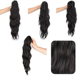 Water wave curly hair clip-in ponytail wig, made of high-heat-resistant synthetic material. Perfect for daily wear to add volume, ideal for holiday celebrations and Halloween parties.(BLACK)