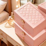 Pink Multi - layer Jewelry Storage Box: Velvet Lining, Three - layer Zoning, Double - drawer Storage for Accessories