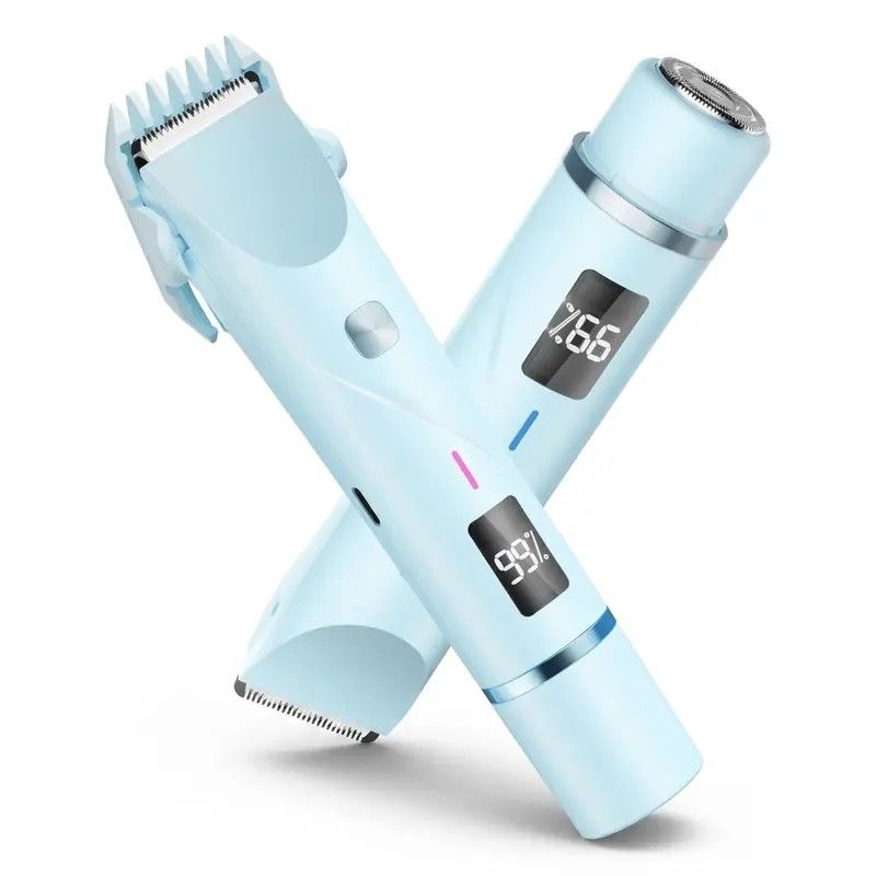 Women's Electric Dual Head Hair Remover – Double Ring Blade for Efficient Hair Removal, Fine Trimming Blade for Detailed Grooming, IPX7 Full Body Waterproof, Safe and Painless(BLUE)