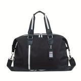 Dark Blue Foldable Travel Bag, Nylon Large Capacity Tote & Crossbody, Multi-Pocket Business Short Trip Gym Duffel.(BLACK:M)
