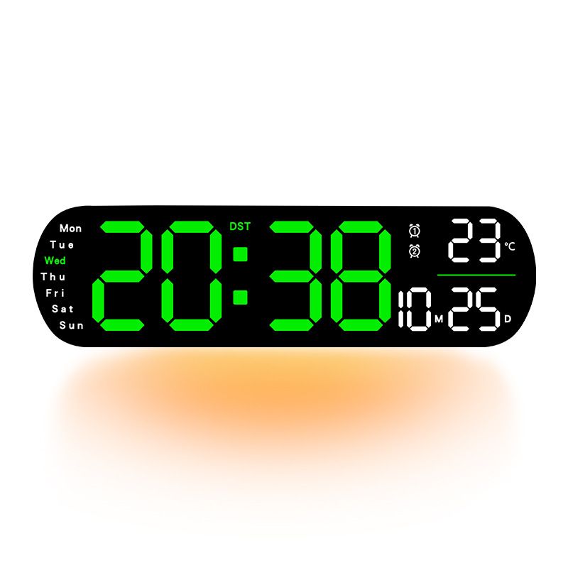 13.7" Large LED Digital Wall Clock - Auto Dimming, Temperature Display, Ideal for Bedroom & Office(5502  GREEN)