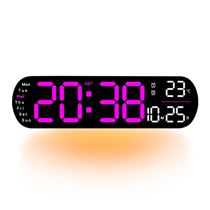 13.7" Large LED Digital Wall Clock - Auto Dimming, Temperature Display, Ideal for Bedroom & Office(5502 Deep pink)
