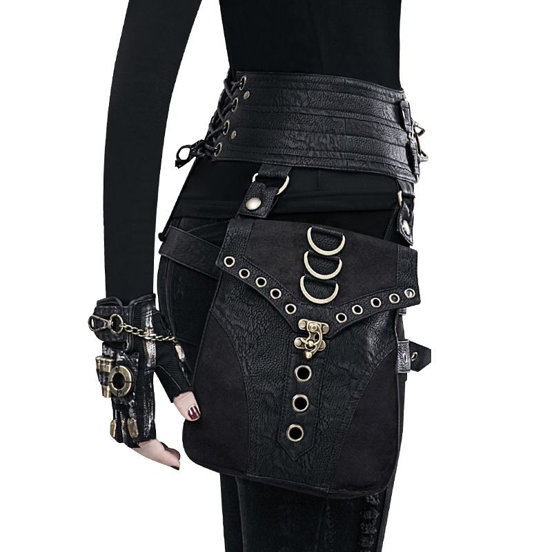 Steampunk PU Leather Waist Bag: Adjustable Waist Size with Rivet Detailing, Versatile as a Retro Leg Bag or Belt, Unisex for Motorcycle Riding and Stylish Outfits