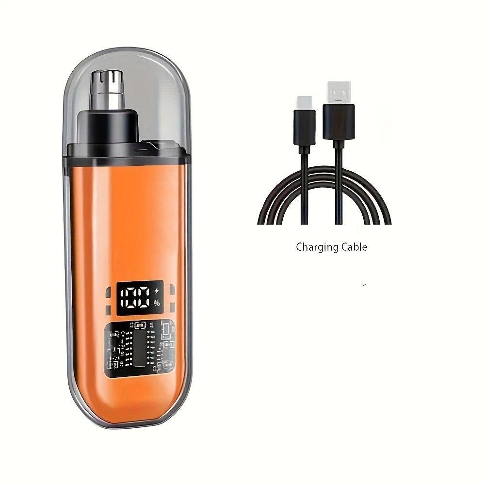 Electric nose hair trimmer, fashionable mini portable, wireless USB charging, suitable for both men and women, super easy-to-use nose hair trimmer.ORANGE