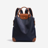 Retro Nylon Backpack: PU Leather Color-Block / Packable & Lightweight / 14-inch Laptop Compartment / Under 20L Capacity, 3-Way Carrying, Versatile for Commuting & Short Trips!(navy blue)