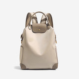 Retro Nylon Backpack: PU Leather Color-Block / Packable & Lightweight / 14-inch Laptop Compartment / Under 20L Capacity, 3-Way Carrying, Versatile for Commuting & Short Trips!(champagne)