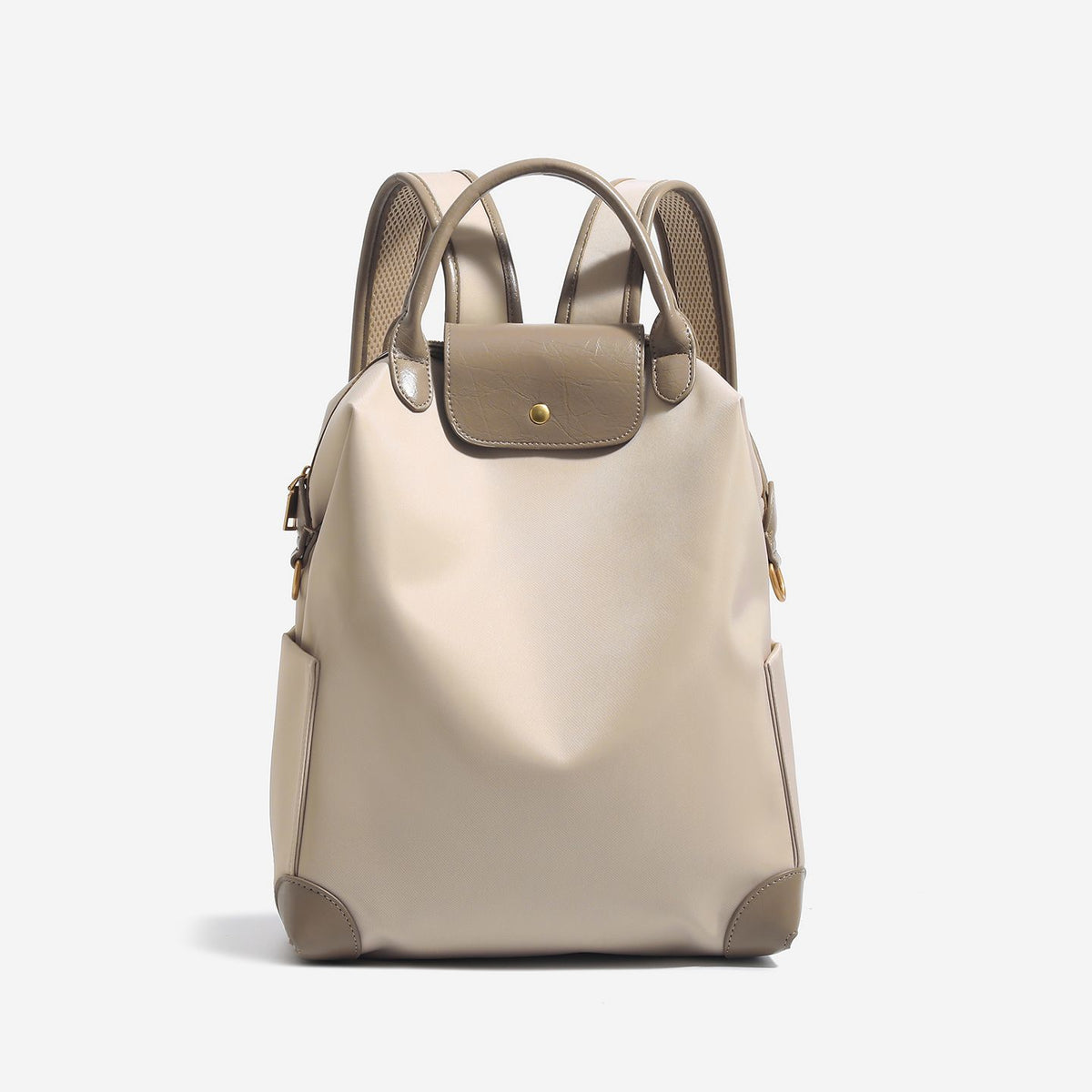 Retro Nylon Backpack: PU Leather Color-Block / Packable & Lightweight / 14-inch Laptop Compartment / Under 20L Capacity, 3-Way Carrying, Versatile for Commuting & Short Trips!(champagne)