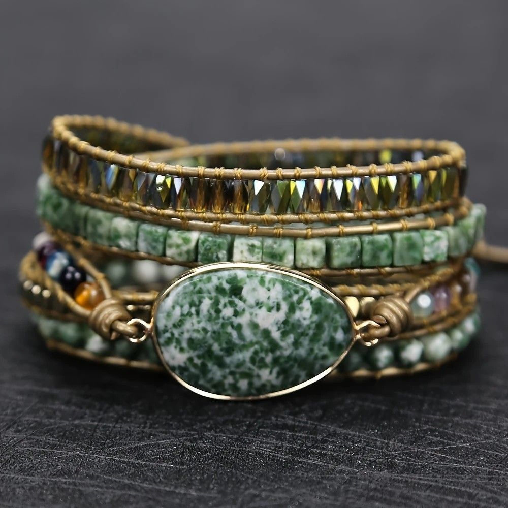 Vintage Handwoven Natural Stone Beaded Bracelet – Bohemian Charm, Each Amethyst Unique