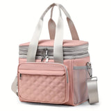PINK Large Capacity Travel Bag / Lunch Bag. Expandable 5cm, Multi-Compartment Storage, Hand/Shoulder Carry, Multi-Color Portable for Trips