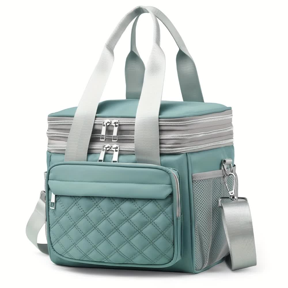 BLUE Large Capacity Travel Bag / Lunch Bag. Expandable 5cm, Multi-Compartment Storage, Hand/Shoulder Carry, Multi-Color Portable for Trips