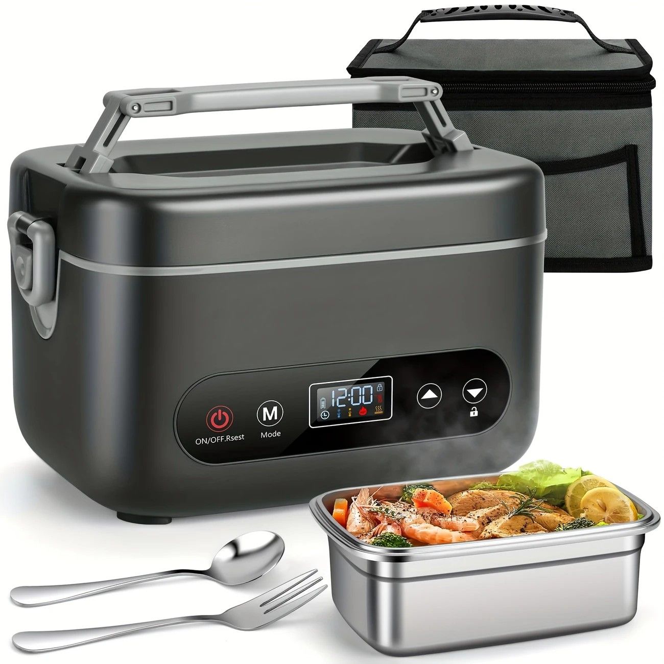 1.2L Electric Lunch Box 12000mAh Portable Food Warmer 5-Sided Heat Auto Temp AU