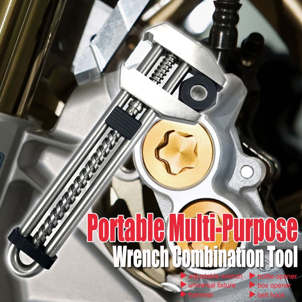 Multitool Adjustable Wrench – Portable Stainless Steel Multi-Function Wrench with Bottle Opener, Hammer & Box Cutter, Survival & EDC Tool