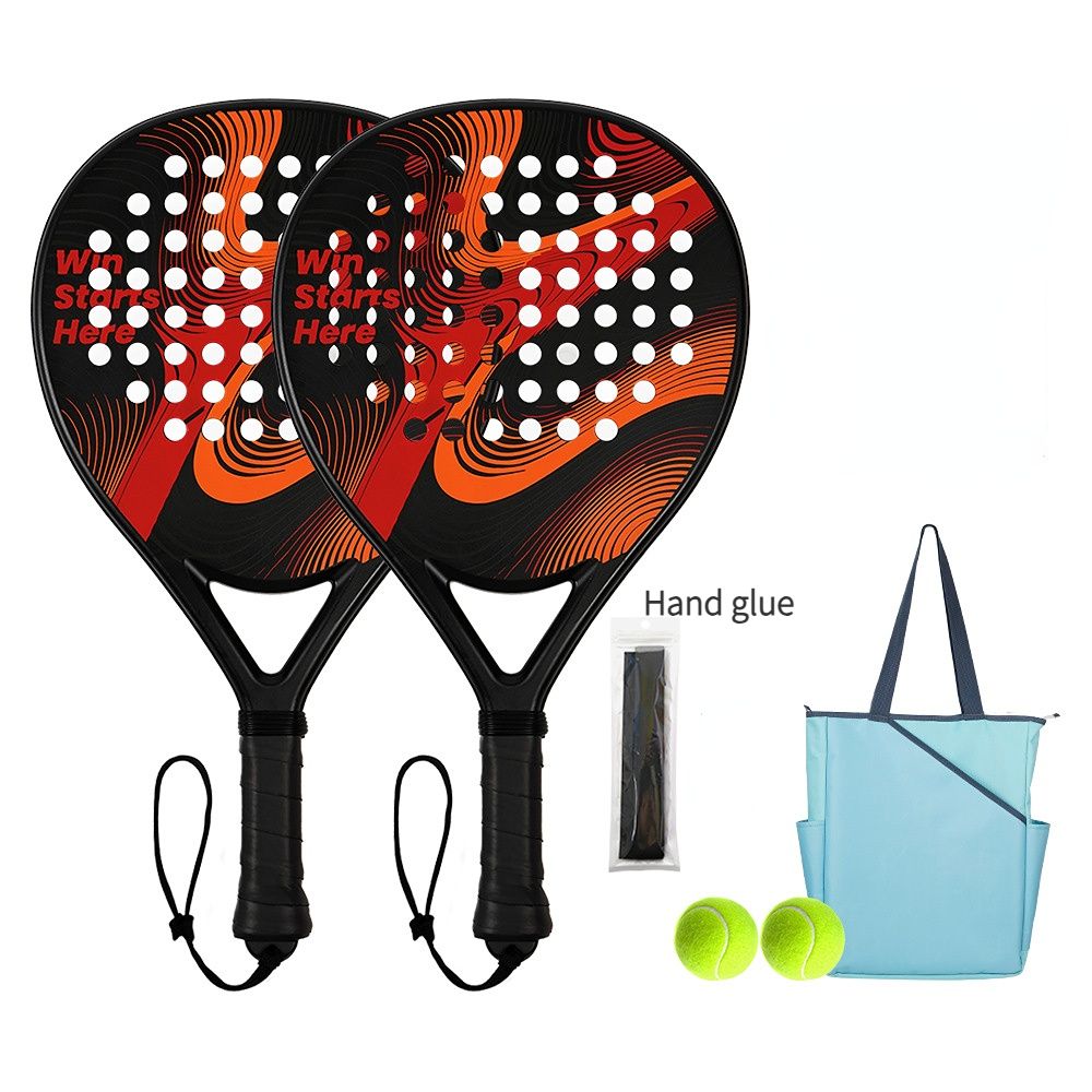 Padel Racket Carbon Fiber Lightweight Control EVA Core | Comfort Grip for Beginner & Intermediate Players（Orange-red wave double beat）