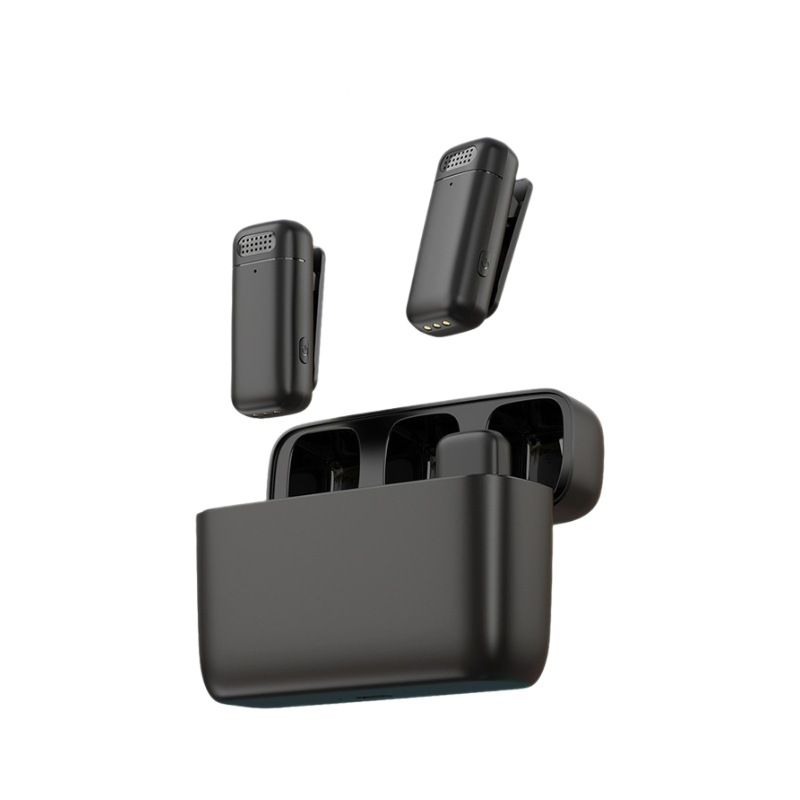 Wireless Lavalier Microphone Set: 2.4G wireless instant connection, DSP smart noise cancellation, 84-hour ultra-long battery life, one-drag-many full-scenario compatibility, Apple interface. (Black outer case with yellow inner compartment)