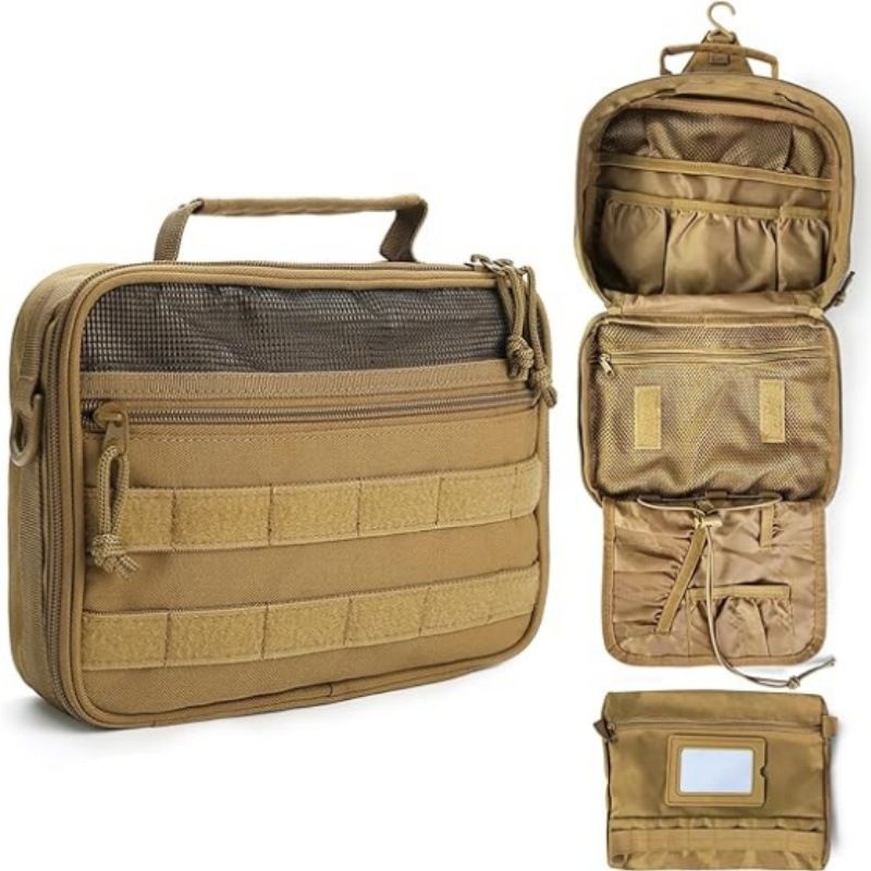 Multifunctional Hanging Toiletry Bag, 8-Compartment Storage, Waterproof and Portable, Essential for Travel and Home Use(brown)
