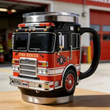 Fire Truck Coffee Cup: Three-dimensional red and black design, double-layer stainless steel for long-lasting temperature retention. Every sip brings a rescue-style ceremony.