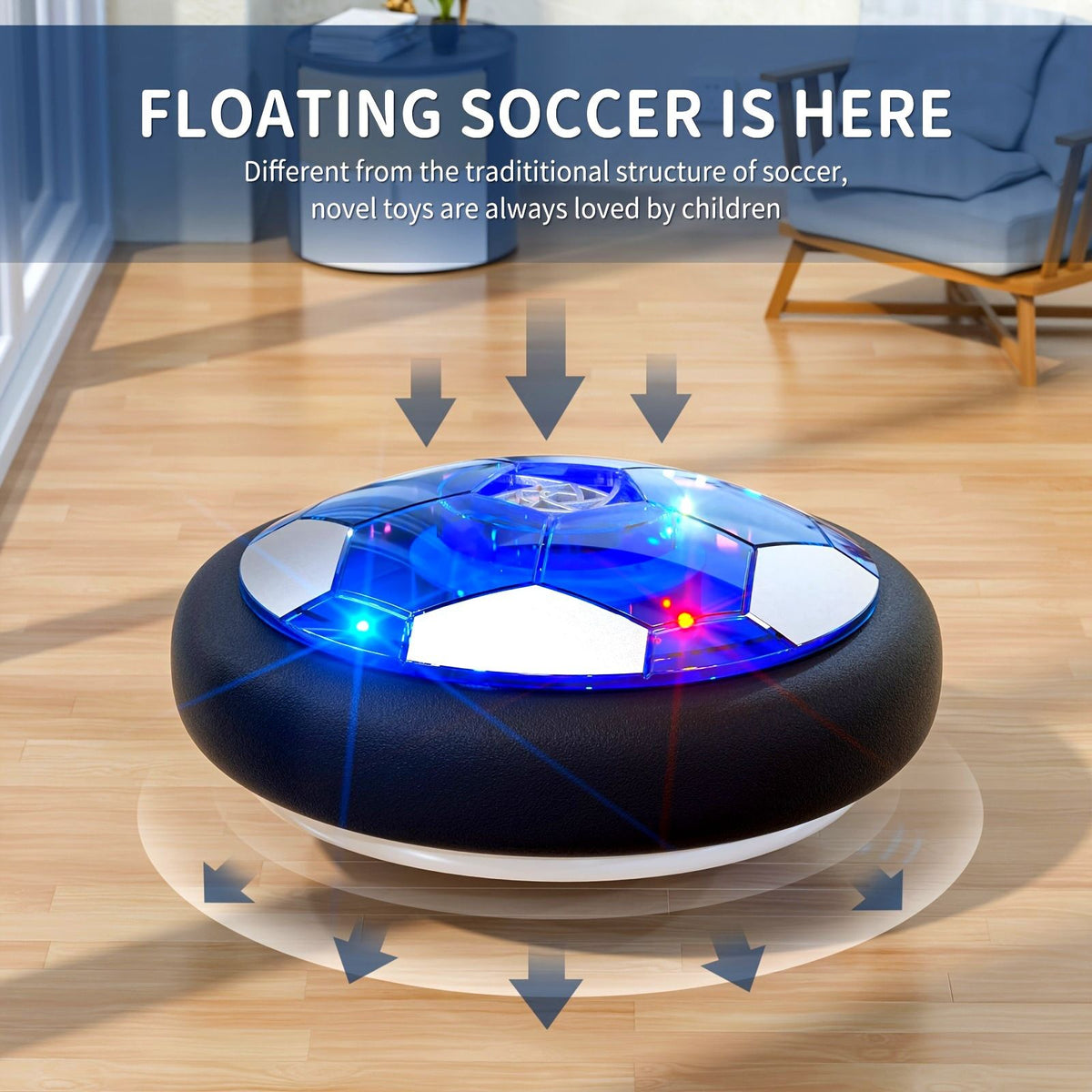 Floating Soccer Toy, Floating Rebound, LED Lights, Glides on Multiple Surfaces, Parent-Child Interaction, Develops Coordination Skills