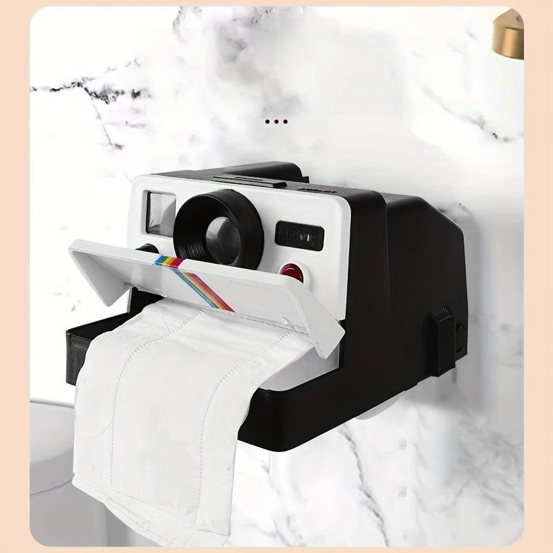 Retro Camera Toilet Paper Holder, Drill-Free Waterproof & Dustproof, Large Capacity Smooth Dispensing, New Bathroom Storage Aesthetic