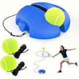 Portable Tennis Trainer: Features a water-fillable weighted base with anti-tangle design. Includes 3 tennis balls and an elastic cord. Suitable for solo indoor/outdoor use, ideal for all ages.blue