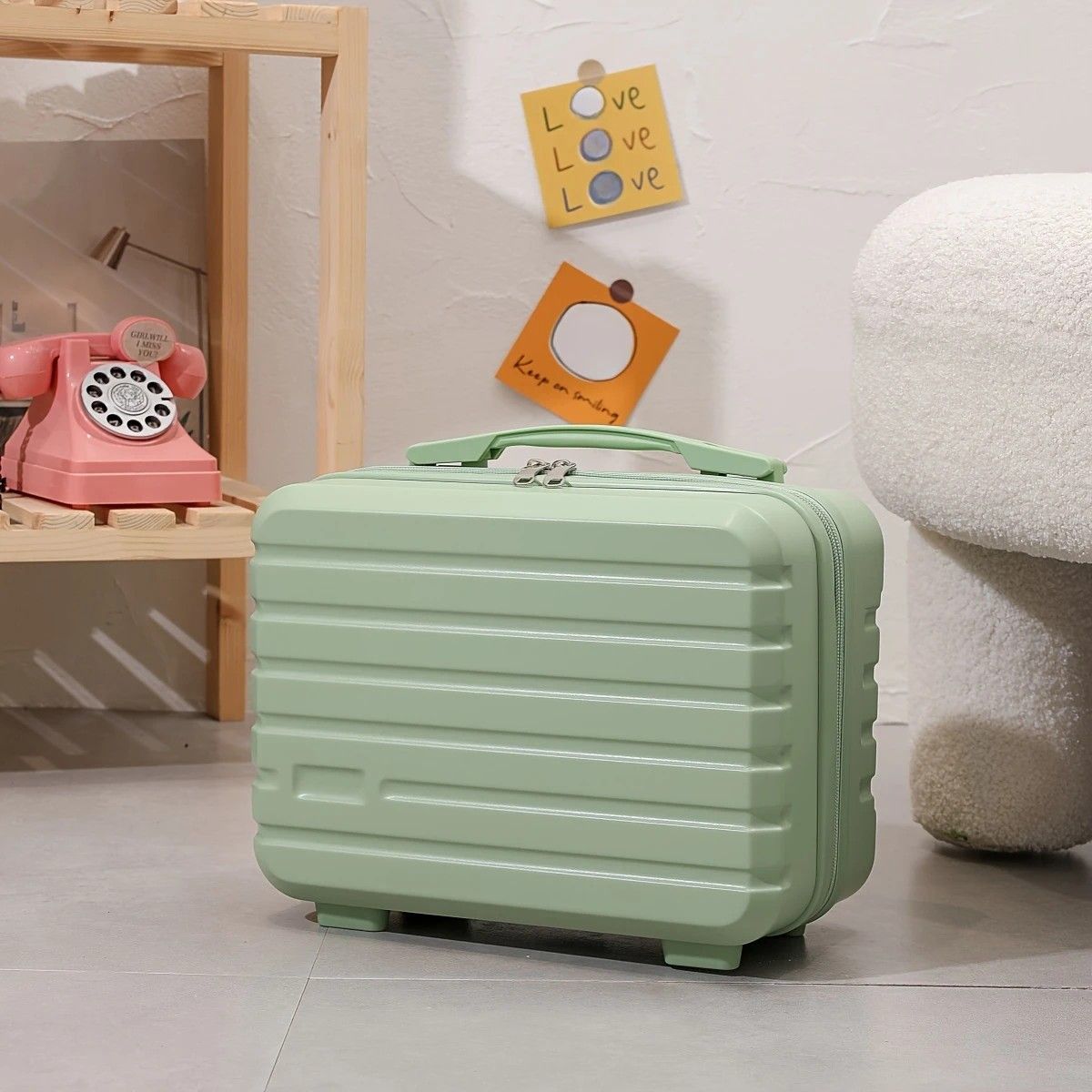 14 Inch Mini Makeup Case, Lightweight Cosmetic Travel Bag with Shoulder Strap & Zipper Closure(GREEN)