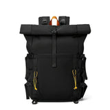 Nylon Waterproof Roll-Top Backpack, 22L-28L Expandable, Air-Cushion Strap System, Polyester Lining for Business Travel。（black)