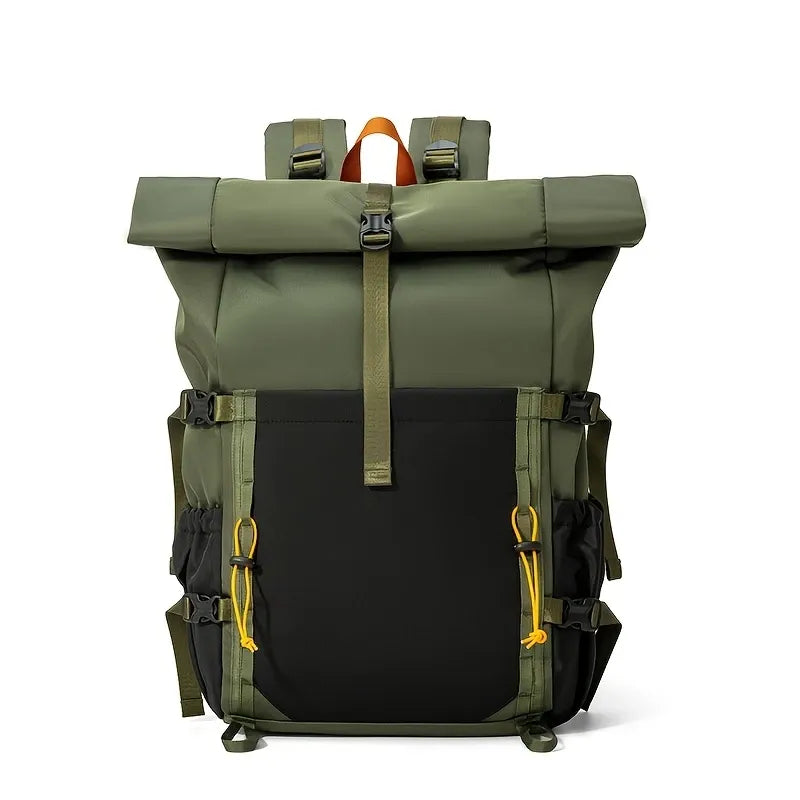 Nylon Waterproof Roll-Top Backpack, 22L-28L Expandable, Air-Cushion Strap System, Polyester Lining for Business Travel.(green)