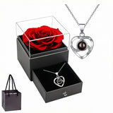 White gold A Hundred Languages Heart-Shaped Projection Necklace Gift Set, Inlaid with Zirconia and Paired with a Preserved Rose, a Tech-Infused Romantic Gift
