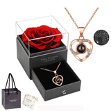 Rose gold A Hundred Languages Heart-Shaped Projection Necklace Gift Set, Inlaid with Zirconia and Paired with a Preserved Rose, a Tech-Infused Romantic Gift