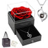 Rose Heart Projection Necklace, elegant in platinum, "I love you" in 100 languages, packaged with a single rose gift box – a romantic tech-infused gift.