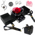 Platinum heart-shaped projection necklace, engraved with 100 ways to say "I love you," paired with matching heart-shaped earrings, presented in a rose-adorned double-door gift box—a refined gift blending technology and romance.