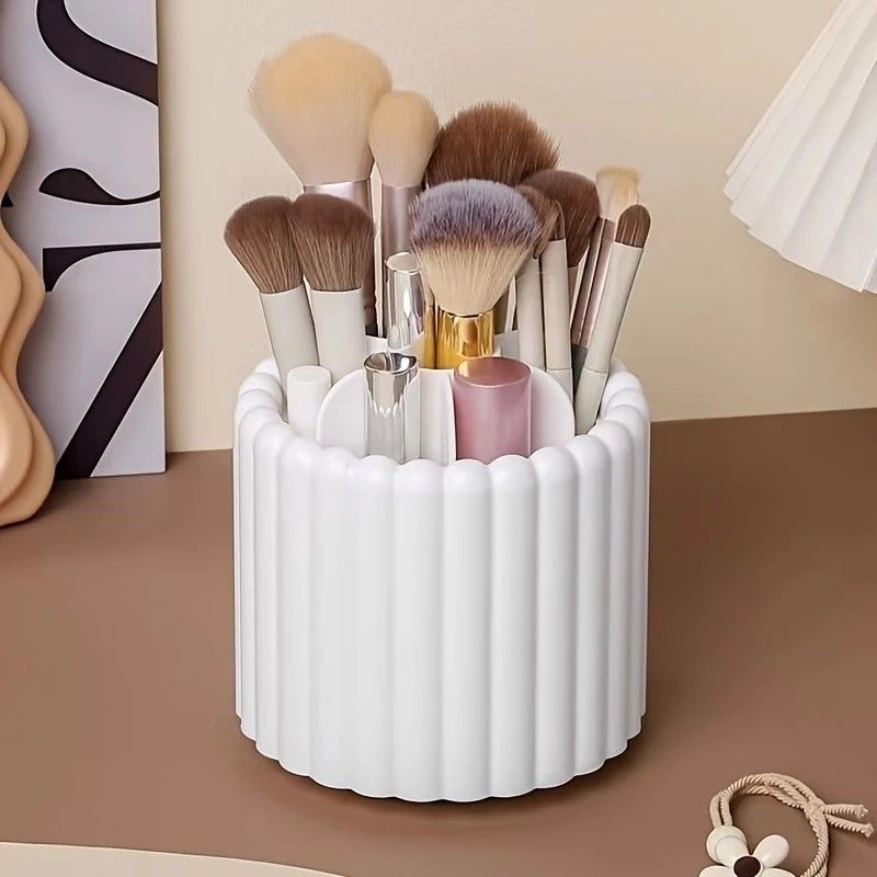 360-degree rotating makeup brush organizer, polished plastic material, no assembly required, no odor - makeup display case.white