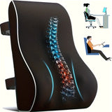 Ergonomic lumbar support pillow with adjustable straps and breathable mesh cover.