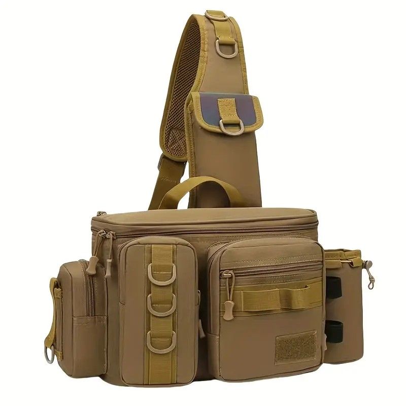 Camouflage Fishing Waist Bag – Large Capacity Multi-layer Partition, Side Pockets & Winding Strap for Full Loading, Breathable Shoulder Strap for Long-lasting Comfort（khaki）