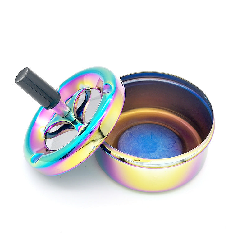 Creative Ashtray, Large Circular Metal Ashtray with Rotating Tray, Press-Type Design