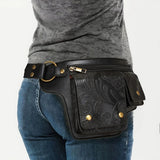 Printed Handmade Multi-functional Waist Bag: Adjustable for Chest Bag Use, Retro Print Multi-buckle Design, Practical for Stylish Pairing。BLACK