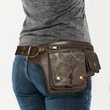 Printed Handmade Multi-functional Waist Bag: Adjustable for Chest Bag Use, Retro Print Multi-buckle Design, Practical for Stylish Pairing.brown