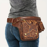 Printed Handmade Multi-functional Waist Bag: Adjustable for Chest Bag Use, Retro Print Multi-buckle Design, Practical for Stylish Pairing.reddish brown