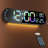 13.7" Mirror LED Digital Clock | Auto-Dim, RGB, Temp/Humidity Sensor - Smart Bedroom/Desk Clock（colorful）