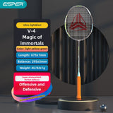 ESPER V4 Badminton Racket 82g Lightweight 4U Full Carbon Fiber All-Around Professional Match Training Durable Stylish Racket(Fluorescent yellow-green)