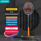 ESPER V6 Badminton Racket 46T Graphene Carbon 3U Ultra-Light 7.0mm Slim Shaft Woven-Ti Titanium Technology Offensive Type Precise Control Professional Match Train(Fluorescent Orange)